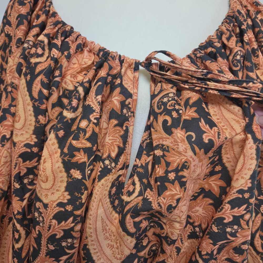 NWT Charlie Holiday Mila Blouse Burnt Paisley Orange Linen Cotton Top Size XL - Picture 4 of 9